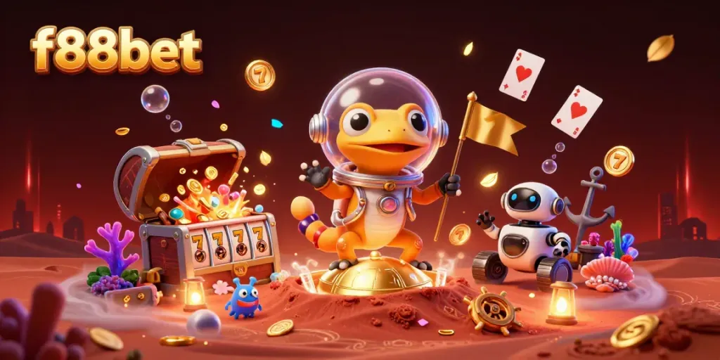 Experience the thrill of f88bet in a Martian casino scene filled with vibrant gaming elements.