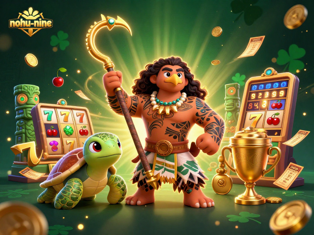 Play lucky slots with nohu-nine's thrilling gaming experience featuring vibrant characters and gold coins.