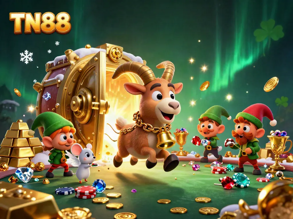 Engage in thrilling action at TN88's holiday-horror casino, featuring cartoon characters and dynamic gaming elements.