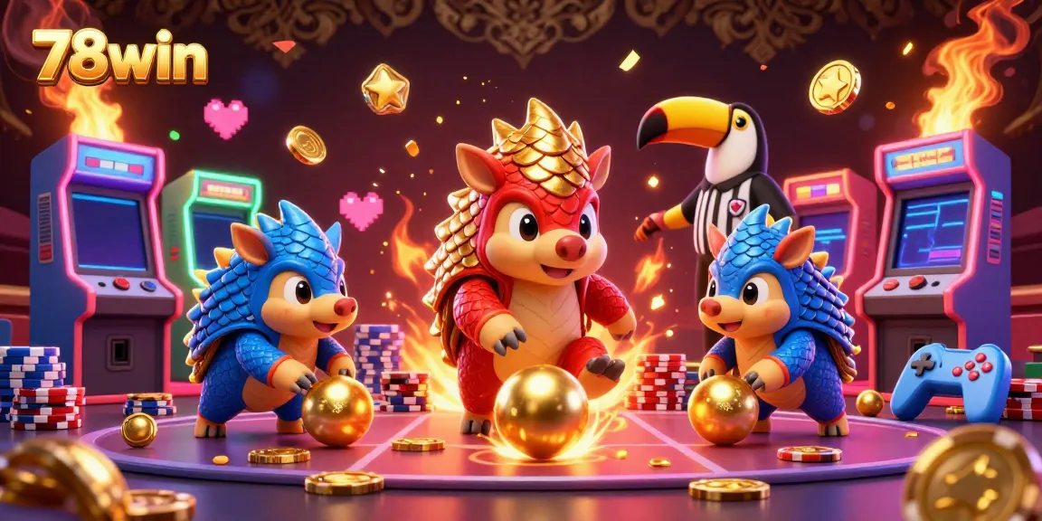A dynamic scene where rival pangolins immerse in the gaming experience at 78win, surrounded by casino excitement.