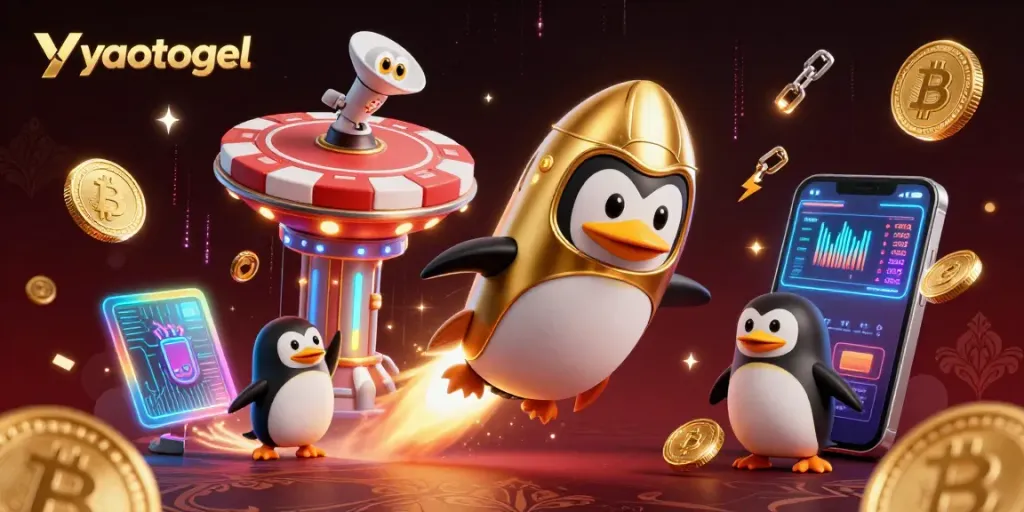 Engage with yaotogel's dynamic rocket-powered penguin in an exciting casino adventure.