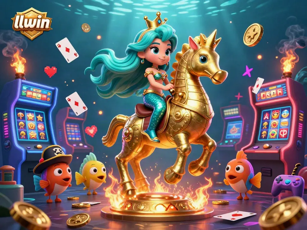 Engage in exciting gameplay at llwin with a cartoon mermaid, seahorse, and colorful casino elements.