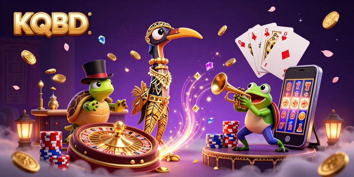 Experience KQBD's thrilling atmosphere with a vibrant 3D casino scene featuring iconic characters, dazzling coins, and immersive gaming elements.