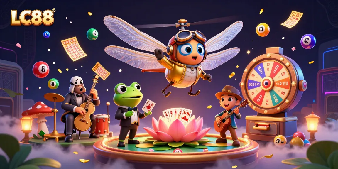 Experience exhilarating gaming at LC88 with a vibrant 3D casino scene featuring dynamic characters and games.