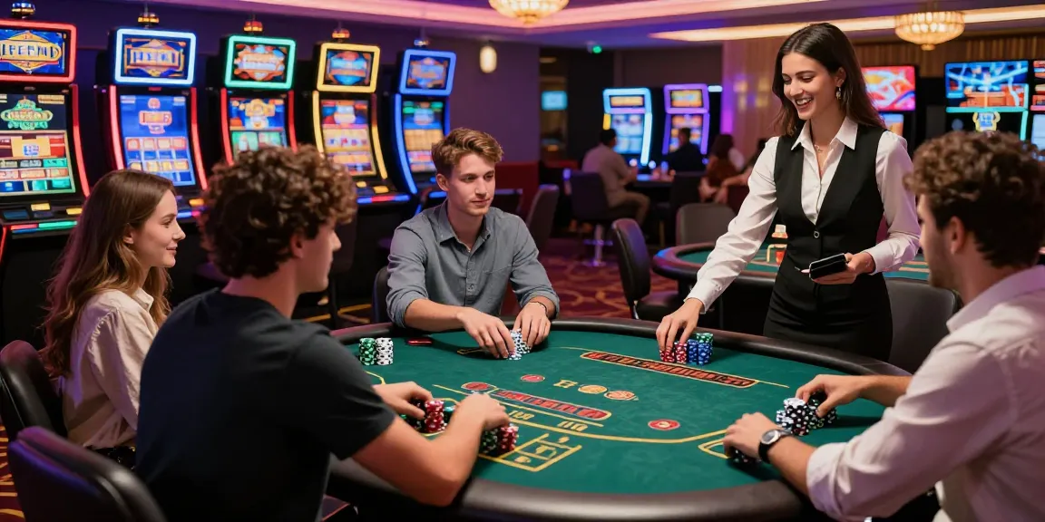 Exciting scene of UK players enjoying games at USA casinos, showcasing vibrant atmosphere and social interaction.