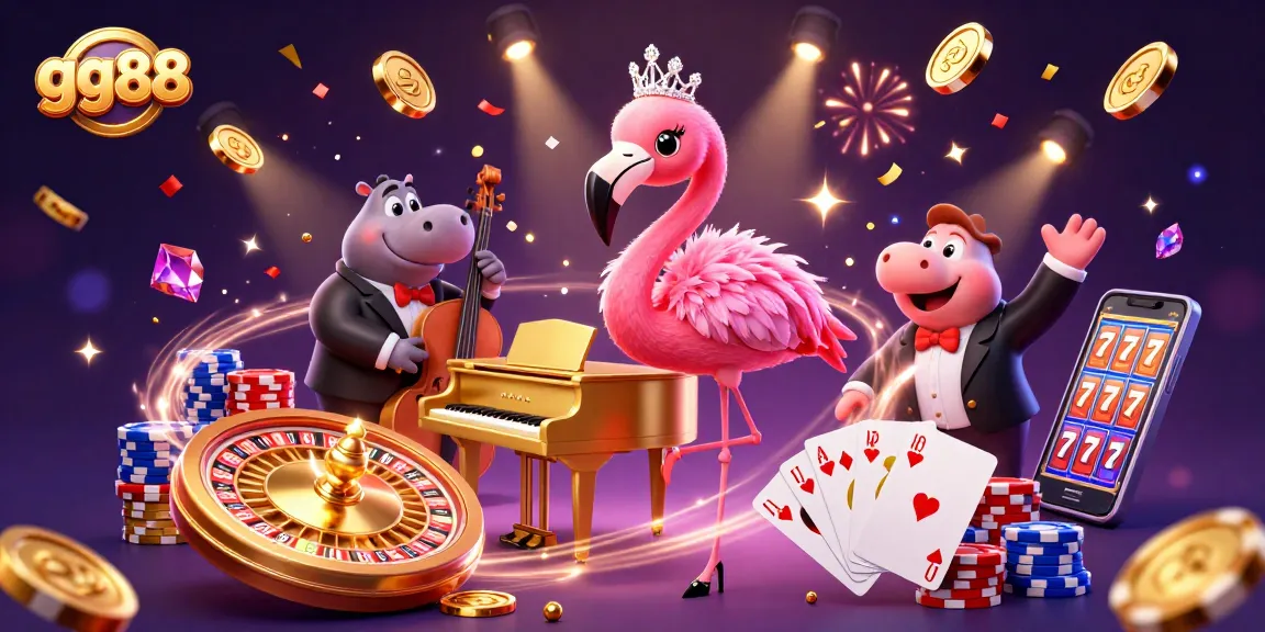Experience excitement with gg88's vibrant casino scene featuring lively characters and dynamic game elements.