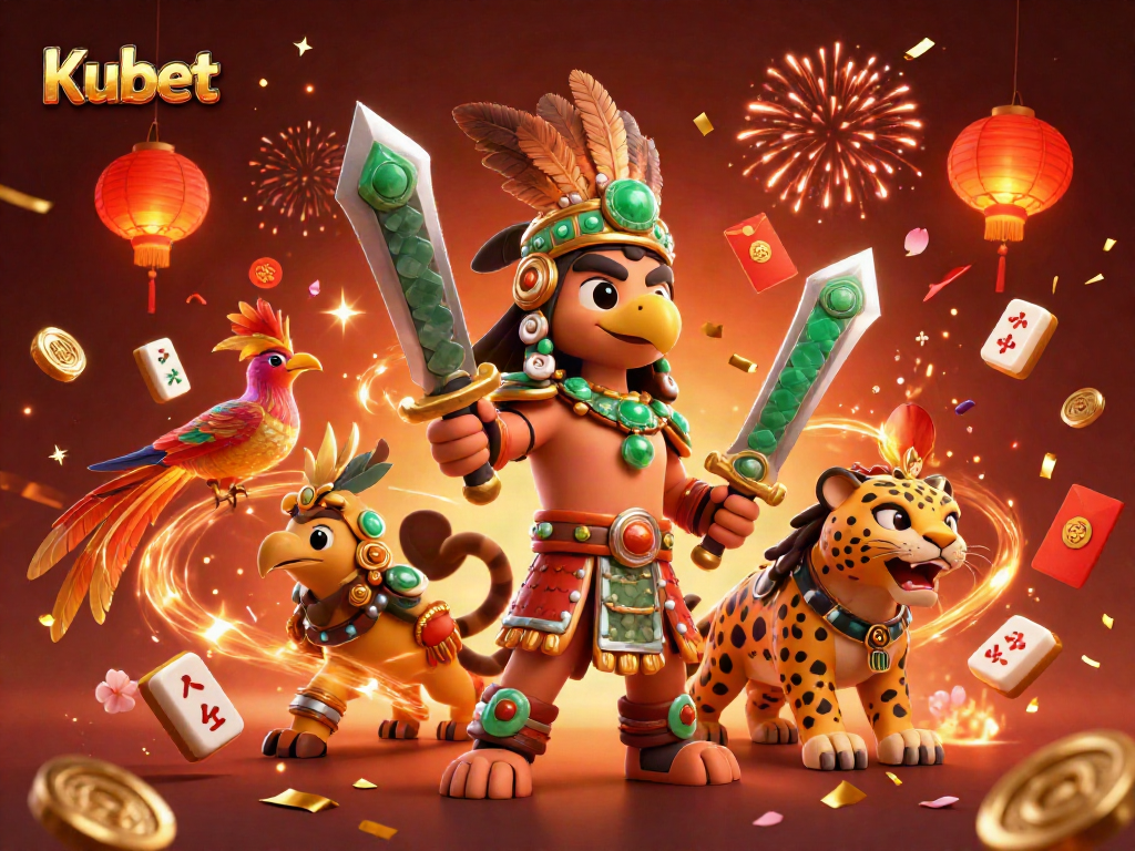 Experience thrilling gameplay at Kubet with vibrant Aztec-themed illustration, showcasing casino excitement.
