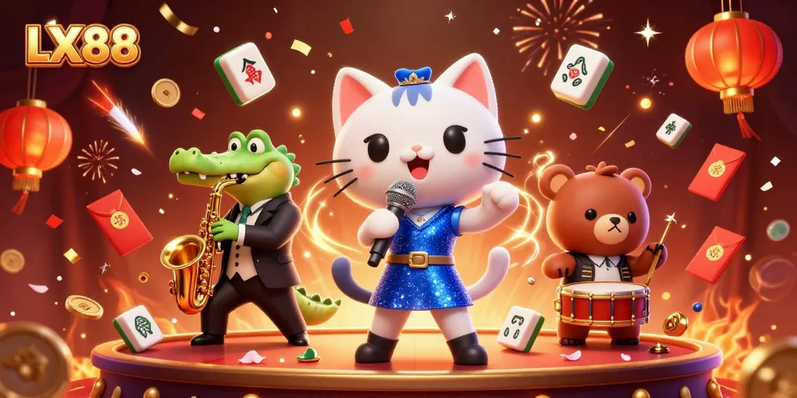 Experience the excitement of LX88 with vibrant 3D characters celebrating on a casino stage.