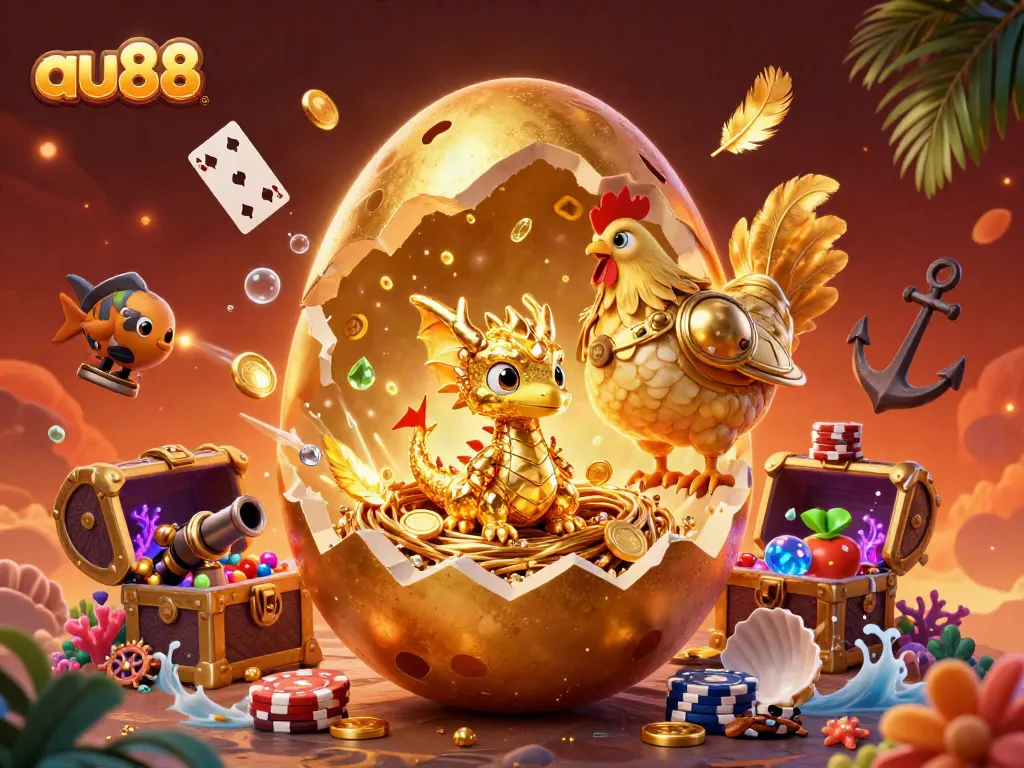 Experience winning fun at au88 with this vibrant dragon and golden gaming scene.