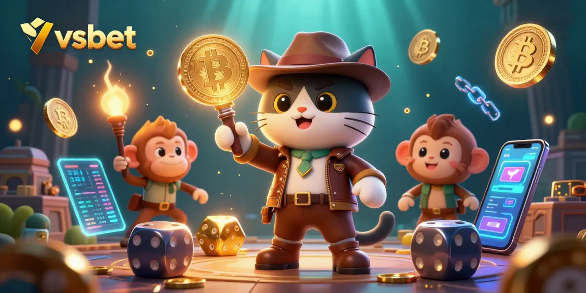 Join the thrilling adventure at vsbet with a cartoon cat and monkey discovering a golden casino artifact.