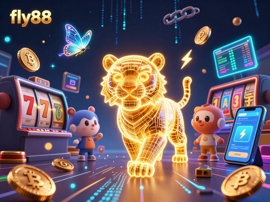Experience excitement at fly88 with a golden tiger and vibrant casino elements in stunning 3D