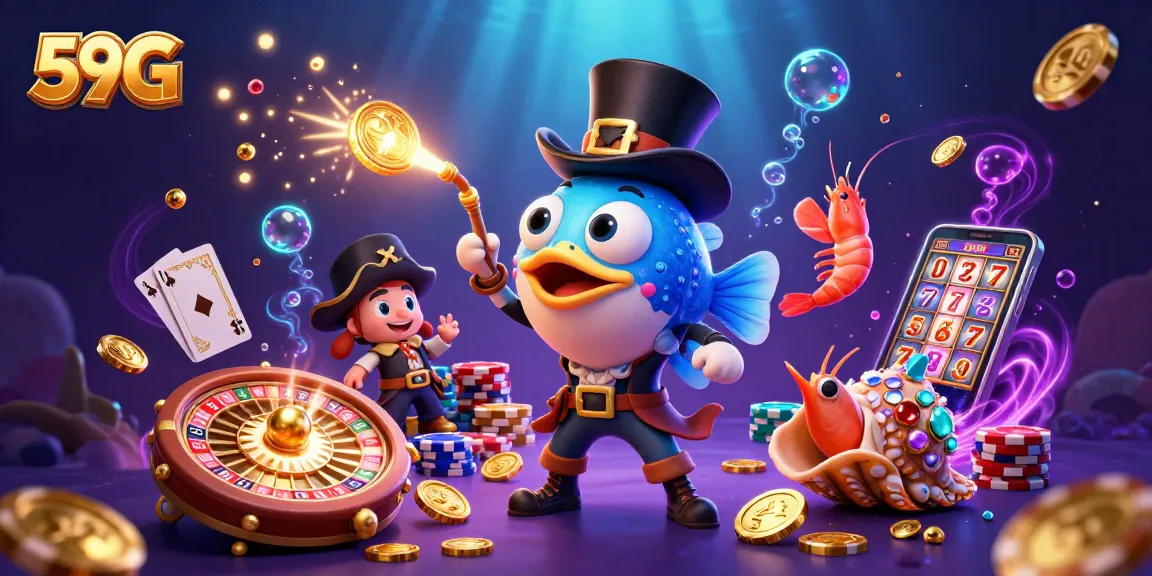 Engage with 59G's underwater casino adventure featuring a charming anglerfish and sparkling treasures.
