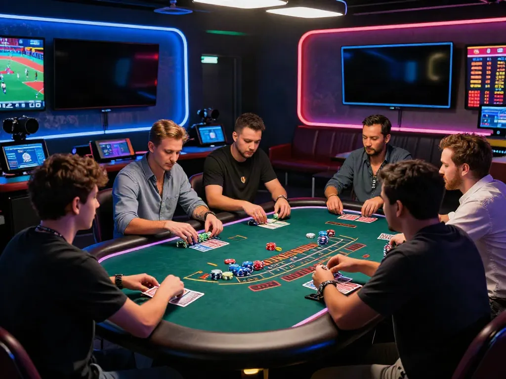 Players enjoying a live casino experience at fb88mx.com in a vibrant gaming room.