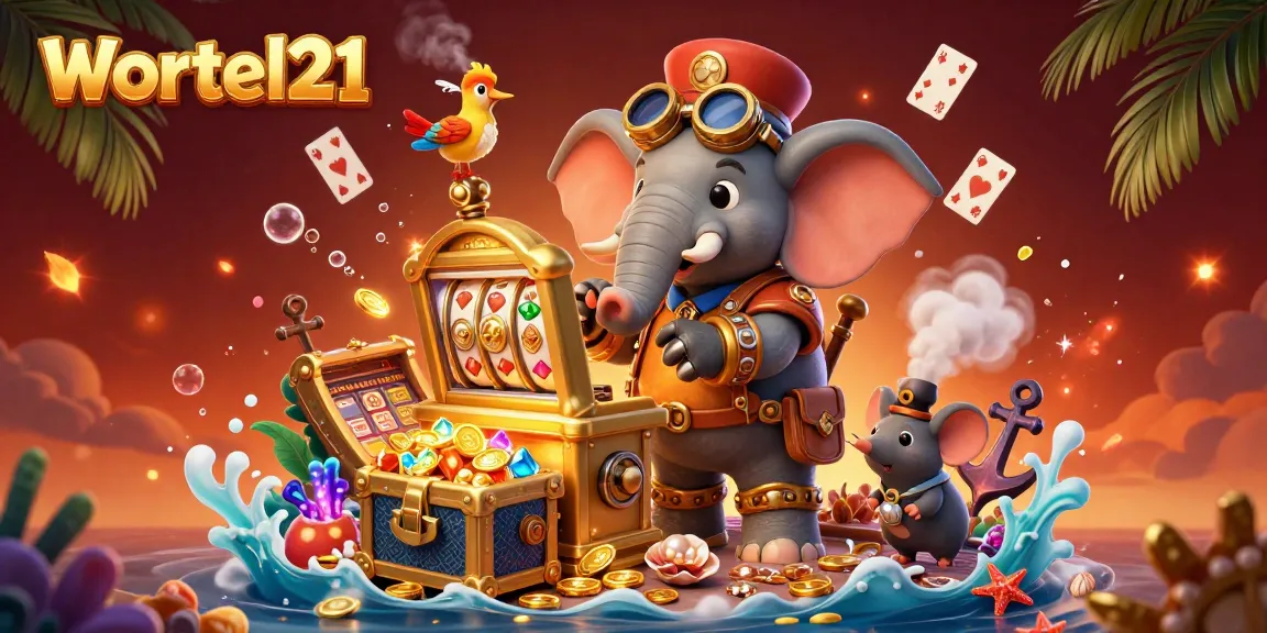 Spin the golden slot machine with Wortel21 in this vibrant, rich 3D casino illustration.