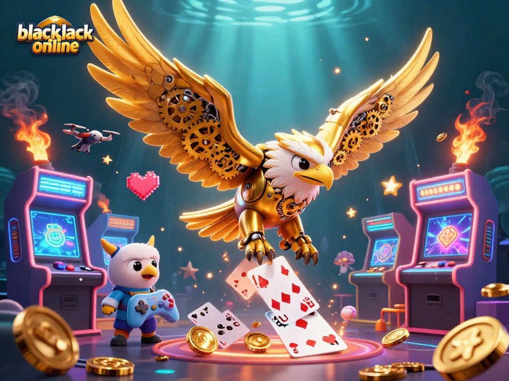 Engage in thrilling gameplay with blackjack online as a cybernetic eagle captures the excitement of casino action.