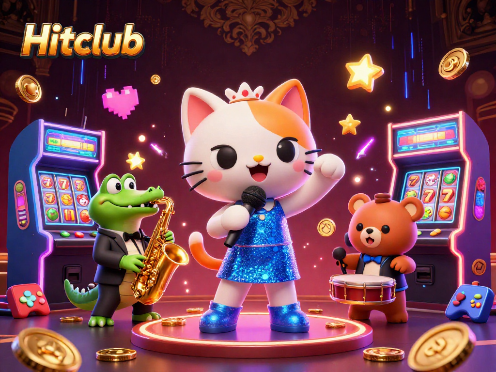Win big at Hitclub with an electric casino scene featuring enchanting characters and vibrant gaming elements.