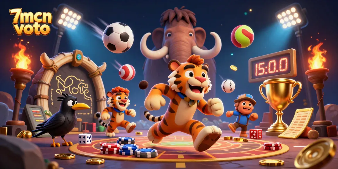 Engage with thrilling 7mcn voto casino action featuring cavemen and sports elements.