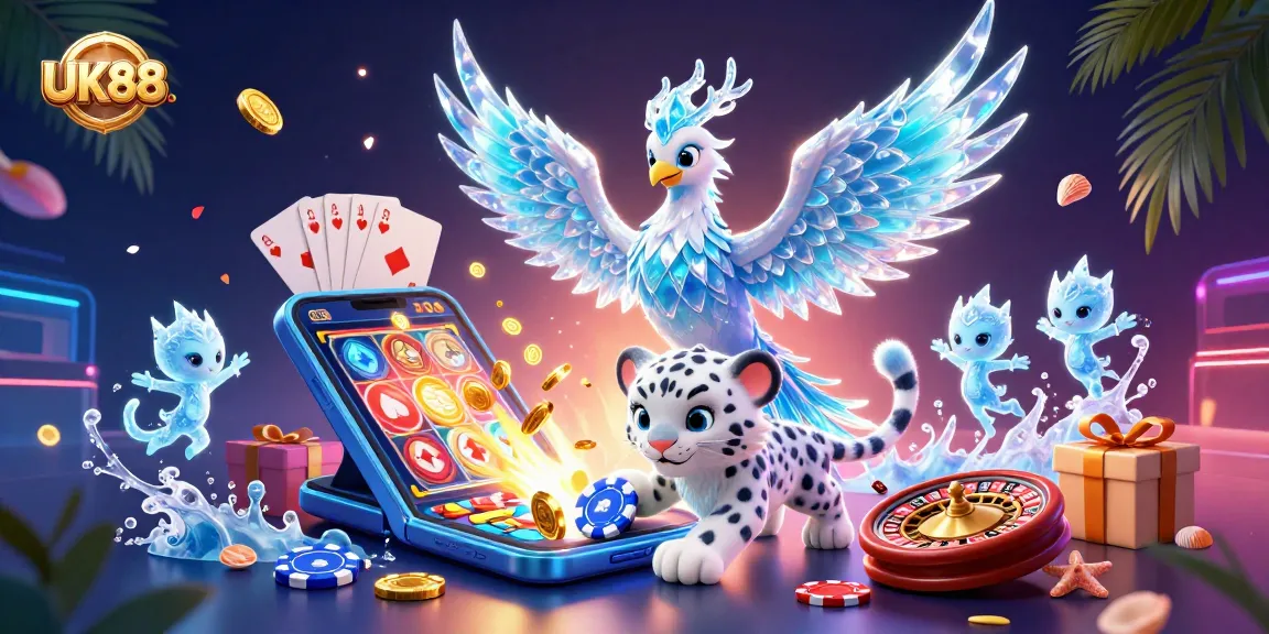 Experience the magic of UK88 with vibrant casino characters and action-packed gaming elements.