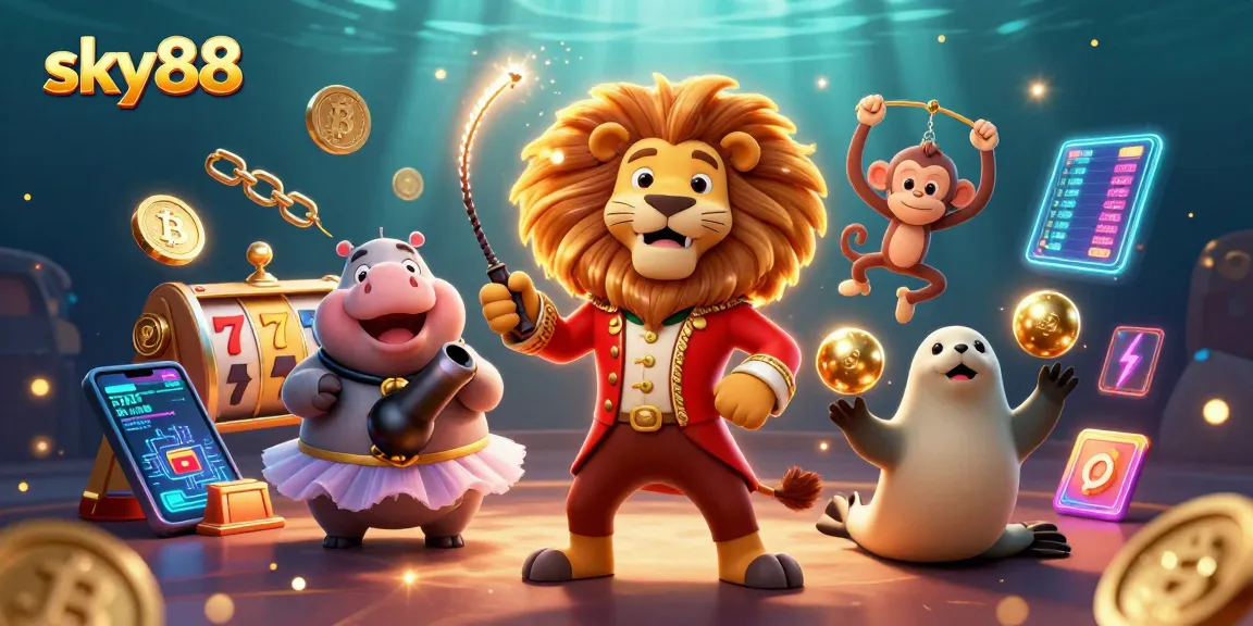 Experience thrilling casino action at sky88 with cartoon characters and slot game elements.