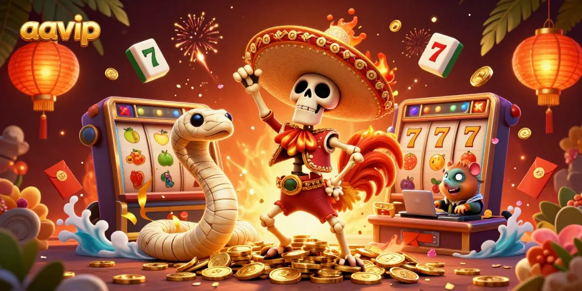 AAVIP brings the excitement of slots with vibrant characters dancing on a treasure of coins.