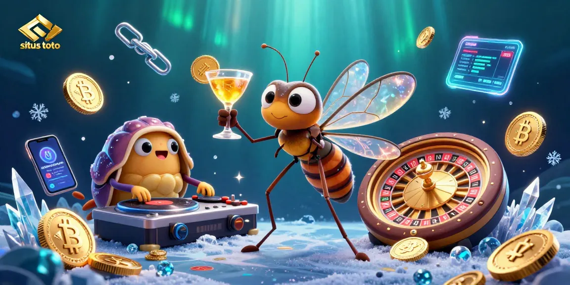 Engage with situs toto through an animated casino scene showcasing crypto elements and a lively atmosphere.