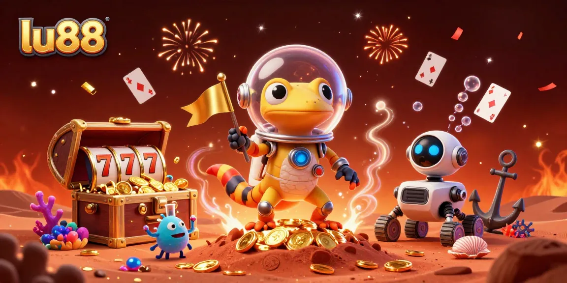 Experience thrilling gameplay with lu88's vibrant casino scene overflowing with treasures and excitement.