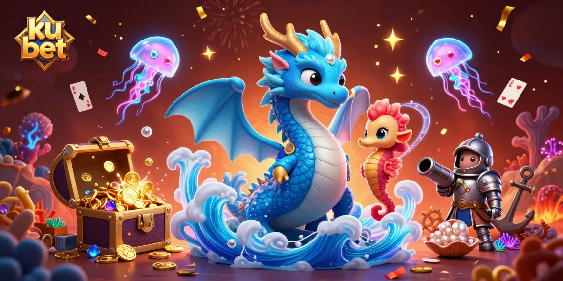 Engage in thrilling gaming with ku bet, featuring a 3D water dragon, seahorse knight, and treasure.