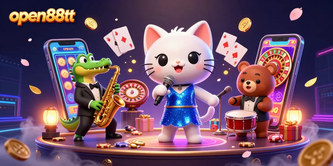 Experience thrilling action at open88tt with lively characters and exciting casino elements in this vibrant scene.