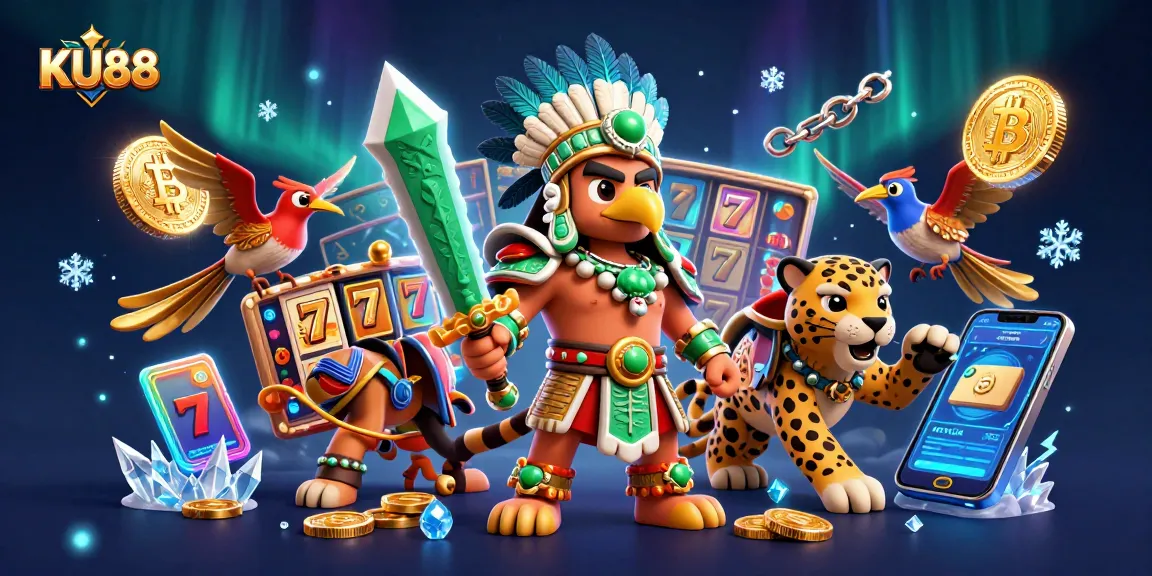 Experience thrilling gameplay at KU88 with vibrant Aztec casino warriors and digital elements.