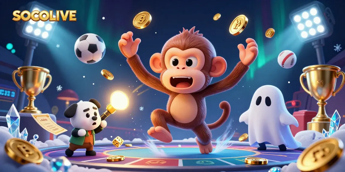 SOCOLIVE showcases a lively scene of a ghost-hunter puppy tracking a playful monkey in a vibrant casino atmosphere.