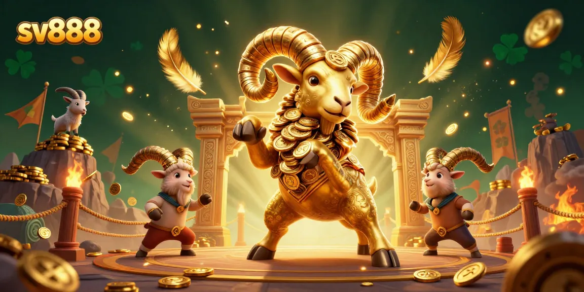 Engage in thrilling gameplay with sv888, featuring a golden ram charging through a vibrant casino scene.