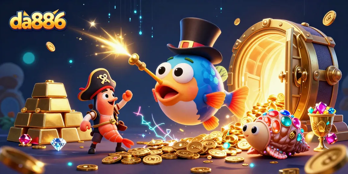 Catch golden coins with da886 as the anglerfish charms with its glowing lure in an exciting casino scene.