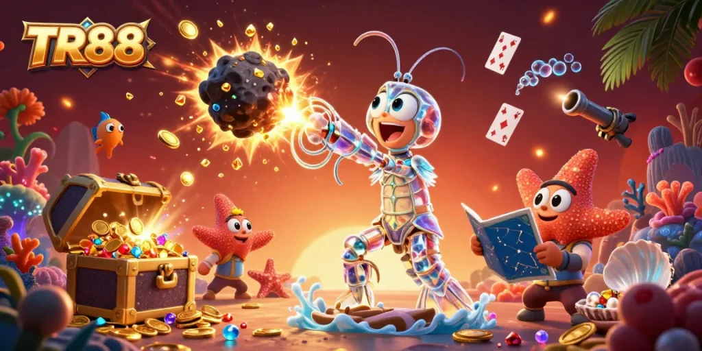 TR88 showcases a galactic samurai mantis shrimp in a dazzling 3D scene, capturing excitement in the online casino.
