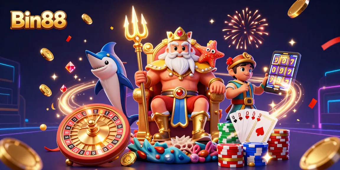 Win big with Bin88 in a vibrant online casino scene featuring Neptune and thrilling game elements.