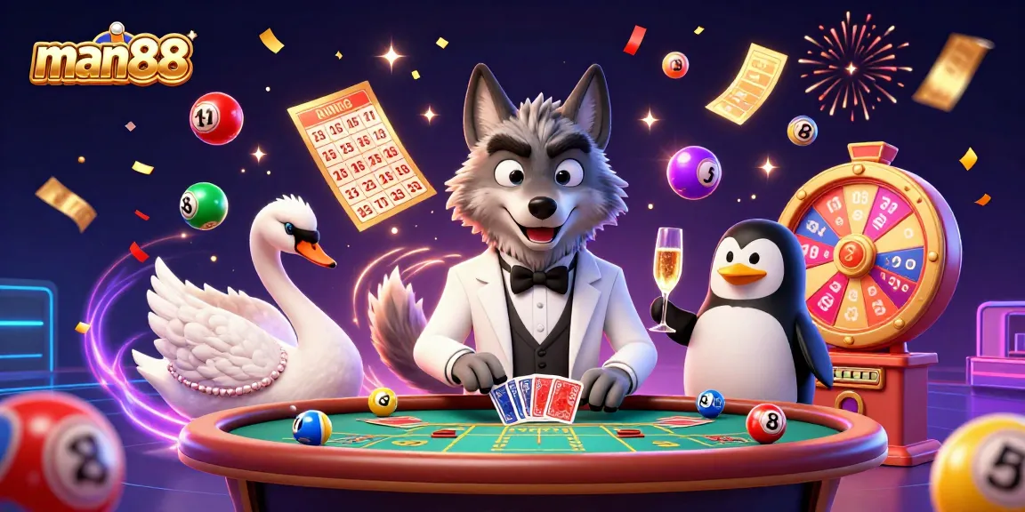 Enjoy thrilling games with man88's vibrant casino scene featuring unique characters and dynamic elements.