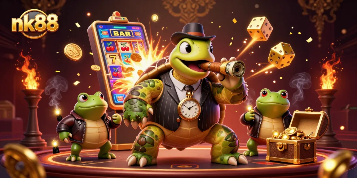 Experience thrilling wins at nk88 with a lively casino scene featuring cartoon characters and vibrant game elements.