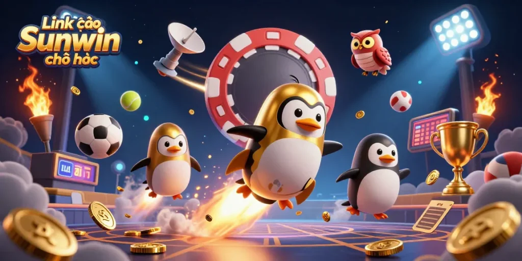 Experience thrilling action at Link vào Sunwin chính thức with a golden penguin and dynamic casino elements.