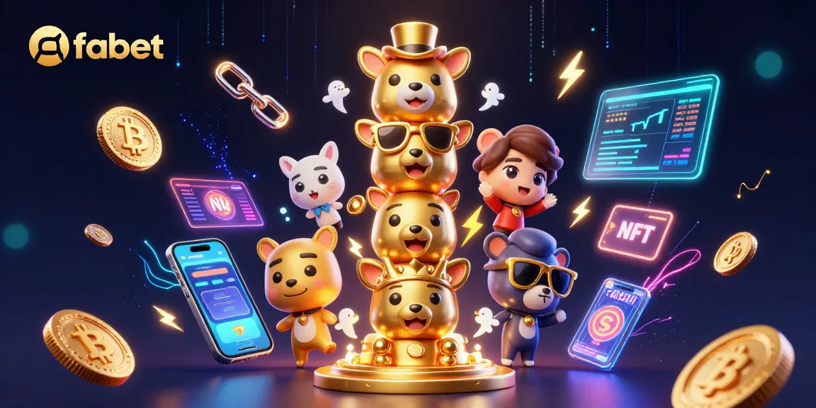 Win big at fabet with colorful casino-themed characters and crypto elements.