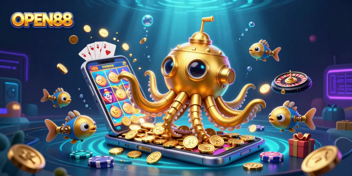 Experience the thrill of gaming with OPEN88 in this vibrant underwater casino scene.