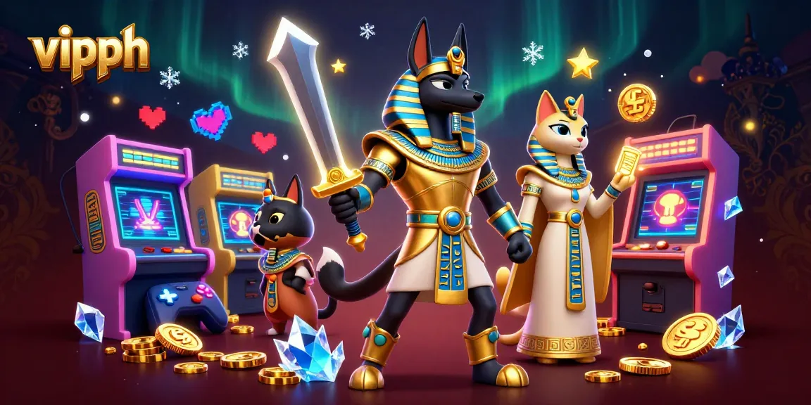 Experience the thrill of vipph casino with vibrant gaming elements and dynamic Egyptian characters.