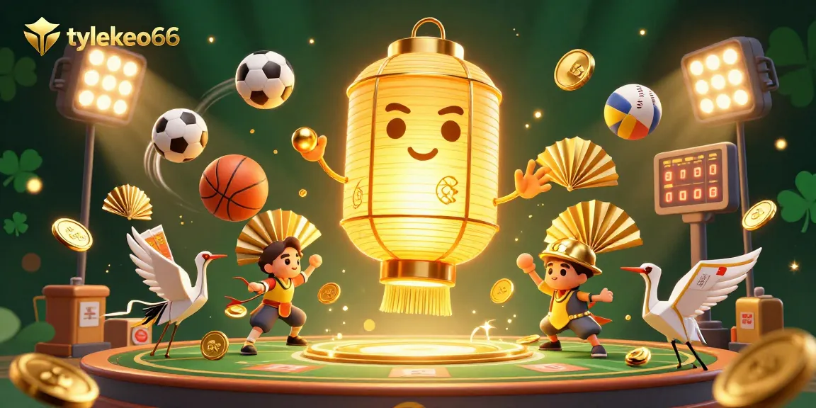 Bet on sports successfully with tylekeo66, showcasing dynamic action, glowing symbols, and vibrant betting elements.