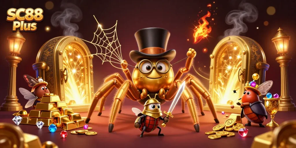 Experience the excitement of SC88 Plus with an enchanting casino scene featuring characters and treasures.