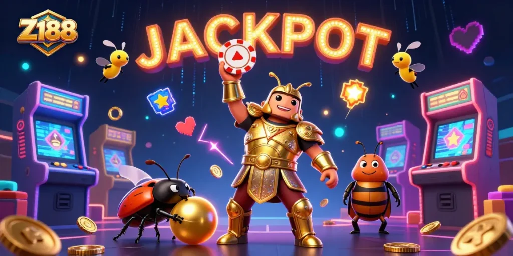 Z188 players enjoying the jackpot experience with vibrant characters and thrilling casino elements.