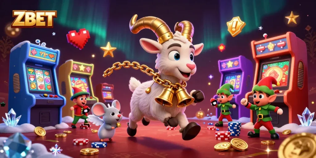 ZBET offers a vibrant holiday-horror casino scene filled with characters and gaming elements.
