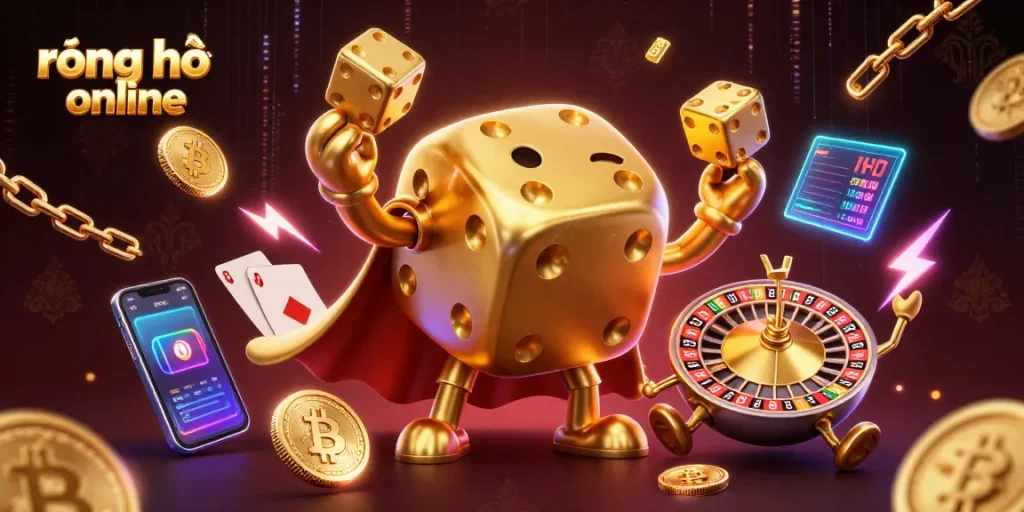 Engage with rồng hổ online through stunning visuals of golden dice and crypto elements.