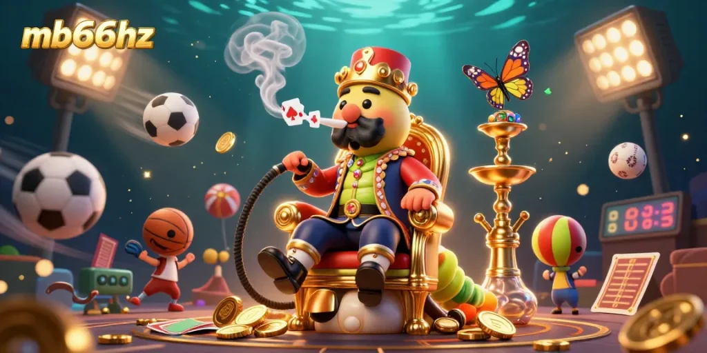 Experience the thrill of mb66hz with a vibrant 3D scene showcasing dynamic gambling elements and characters.